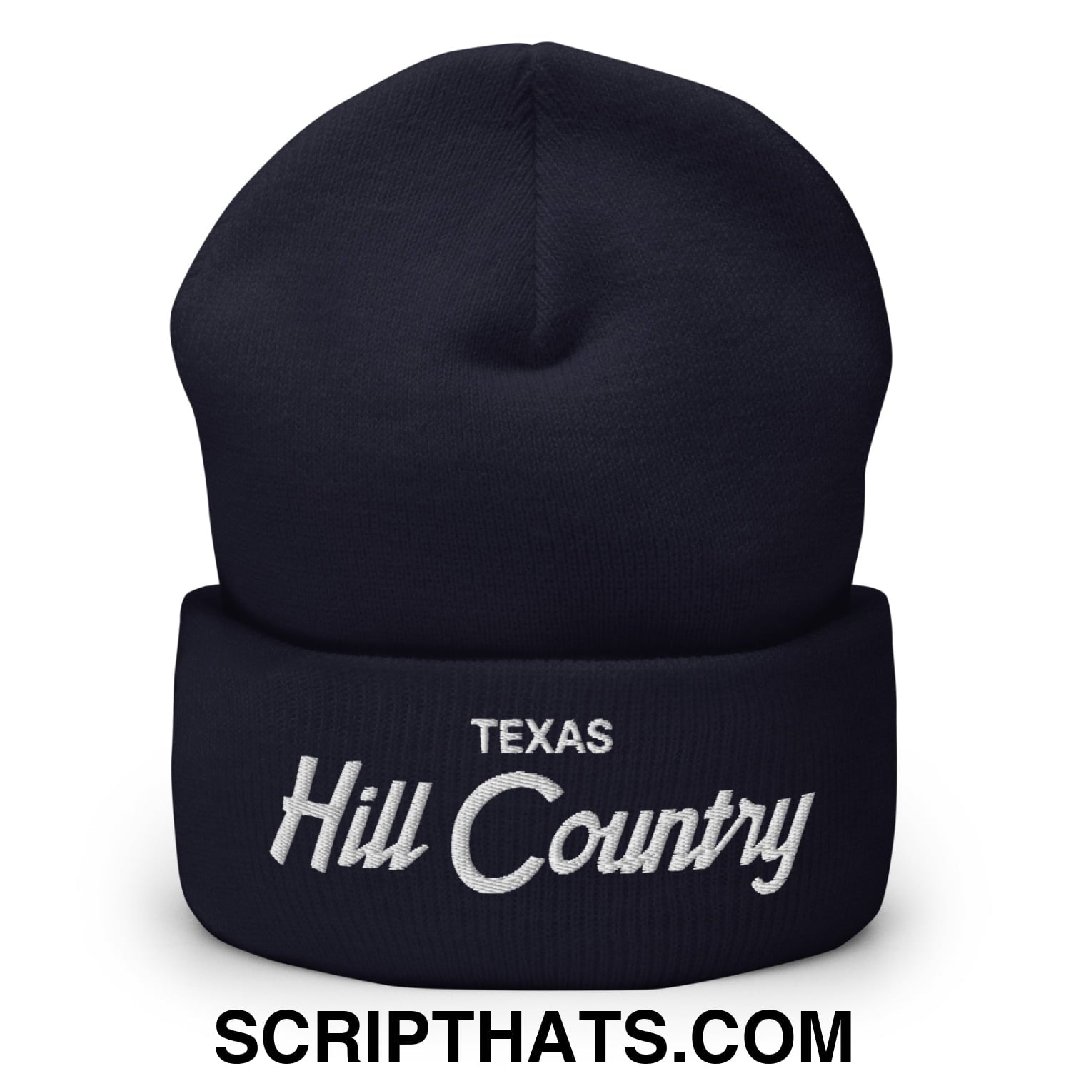 Texas Hill Country Vintage Sports Script Embroidered Knit Cuffed Beanie Navy