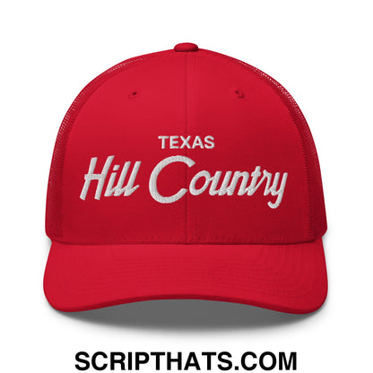 Texas Hill Country Vintage Sports Script Embroidered Mesh Trucker Hat Red