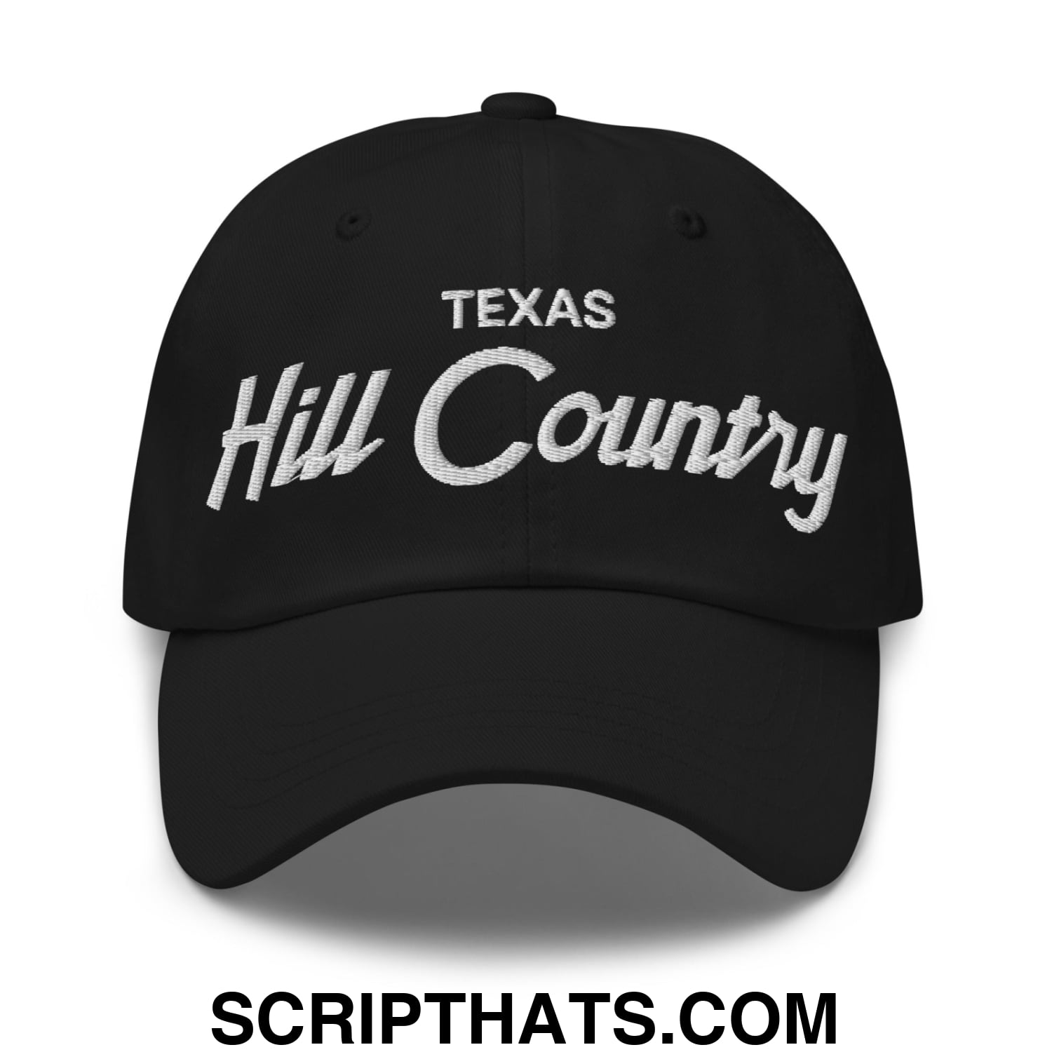 Texas Hill Country Vintage Sports Script Embroidered Unstructured Dad Hat Black