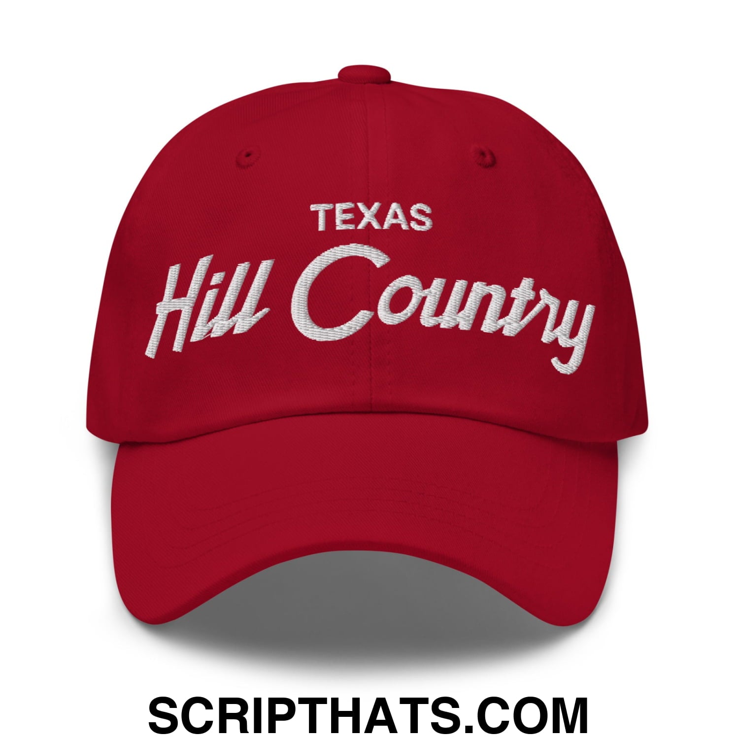 Texas Hill Country Vintage Sports Script Embroidered Unstructured Dad Hat Cranberry