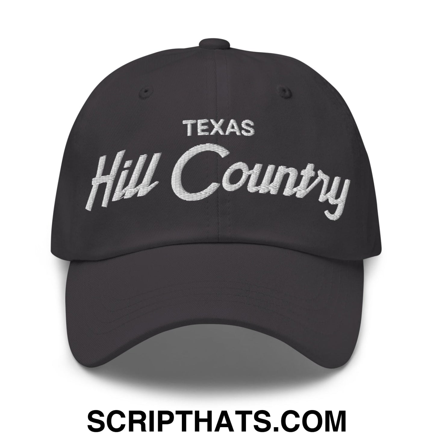 Texas Hill Country Vintage Sports Script Embroidered Unstructured Dad Hat Dark Grey