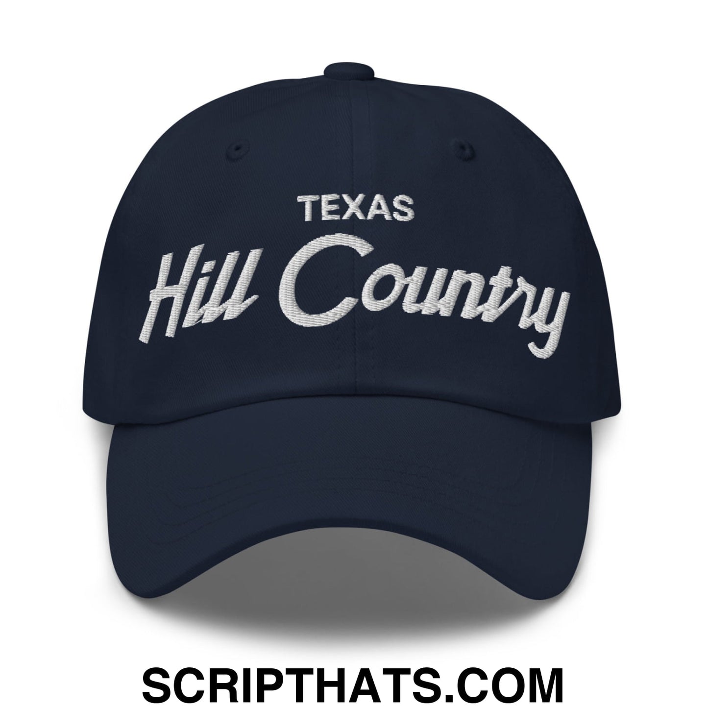 Texas Hill Country Vintage Sports Script Embroidered Unstructured Dad Hat Navy