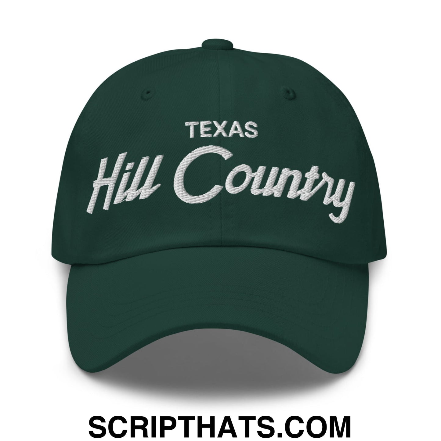 Texas Hill Country Vintage Sports Script Embroidered Unstructured Dad Hat Spruce