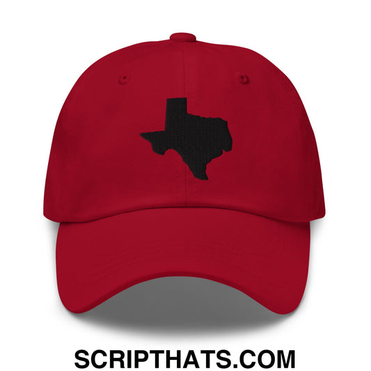 Texas State Silhouette Black Embroidered Unstructured Dad Hat Cranberry