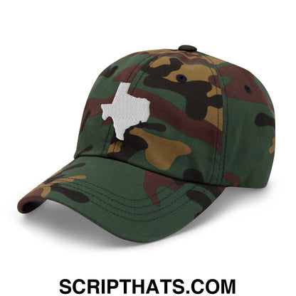 Texas State Silhouette Embroidered Unstructured Dad Hat Green Camo
