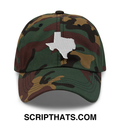 Texas State Silhouette Embroidered Unstructured Dad Hat Green Camo