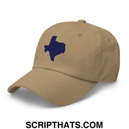 Texas State Silhouette Navy Embroidered Unstructured Dad Hat Khaki
