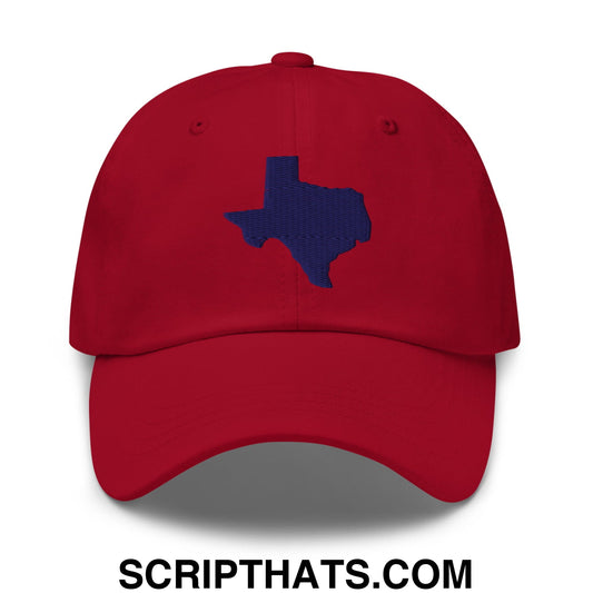 Texas State Silhouette Navy Embroidered Unstructured Dad Hat Cranberry