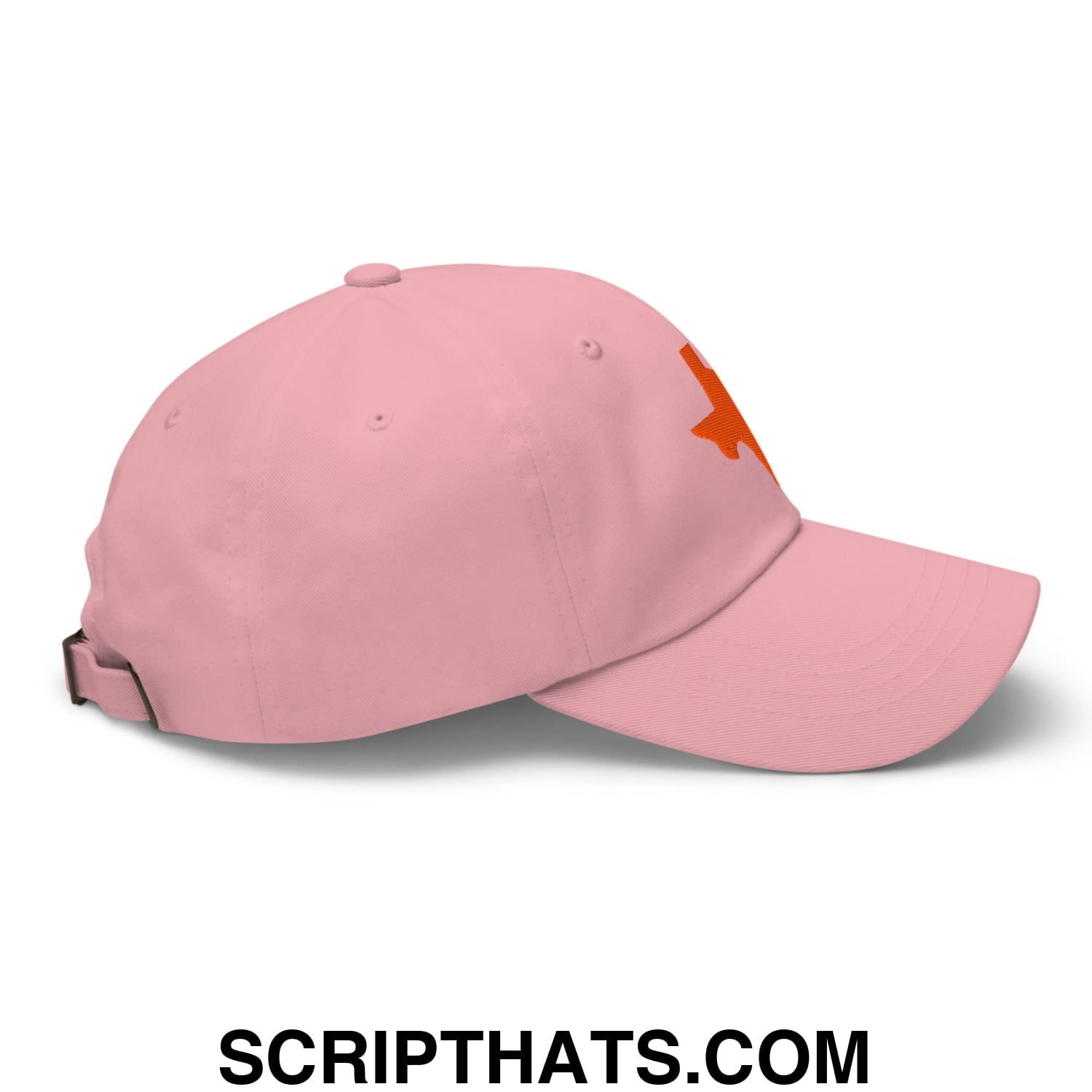 Texas state silhouette orange embroidered pink unstructured dad hat with an orange star logo on the side