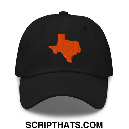 Texas State Silhouette Orange Embroidered Unstructured Dad Hat Black