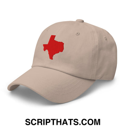 Texas State Silhouette Red Embroidered Unstructured Dad Hat Stone