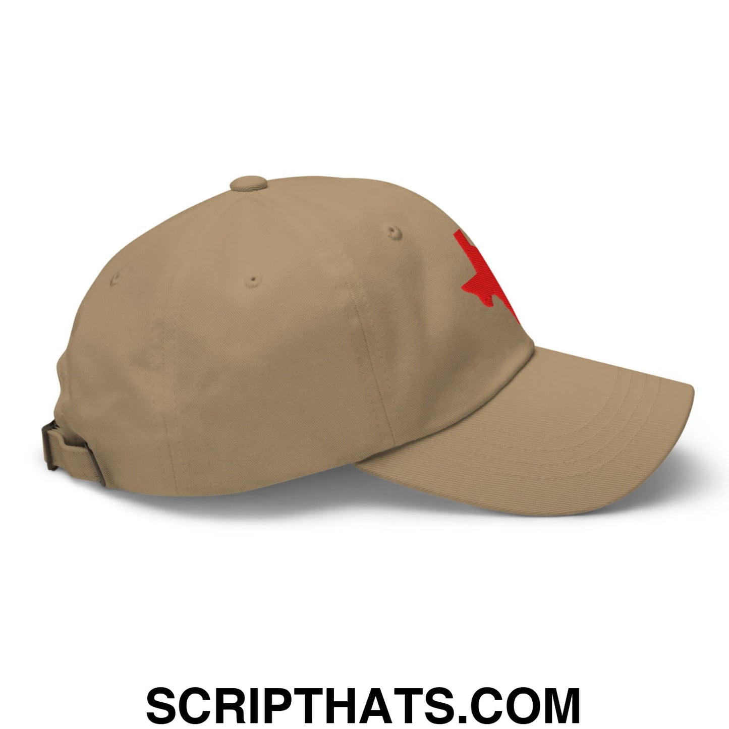 Texas State Silhouette Red Embroidered Unstructured Dad Hat Khaki