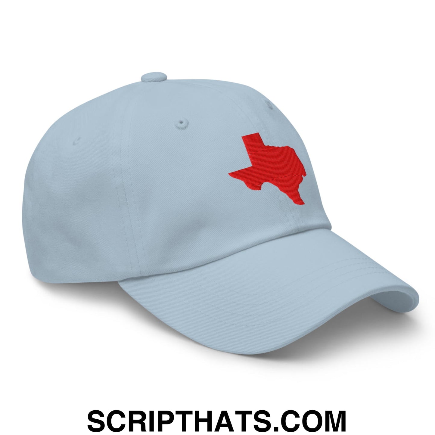 Texas State Silhouette Red Embroidered Unstructured Dad Hat Light Blue