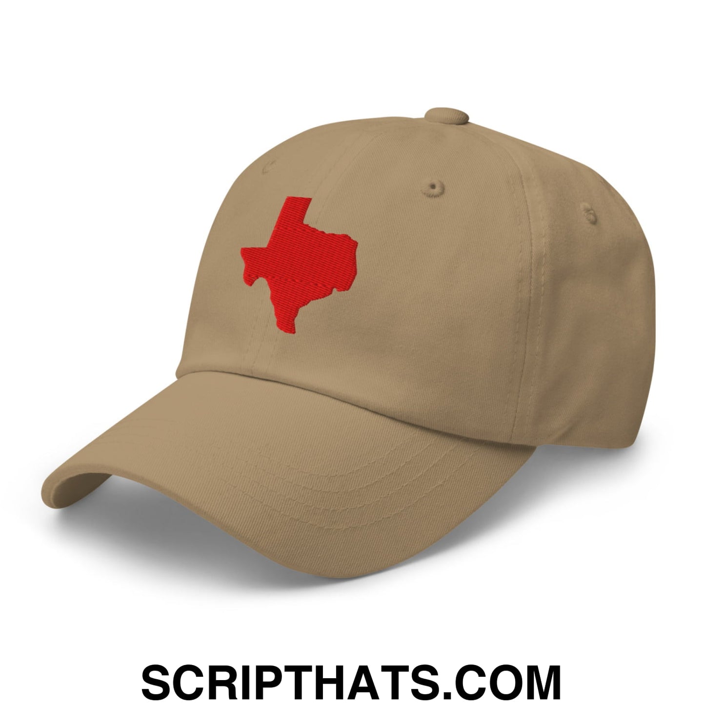 Texas State Silhouette Red Embroidered Unstructured Dad Hat Khaki