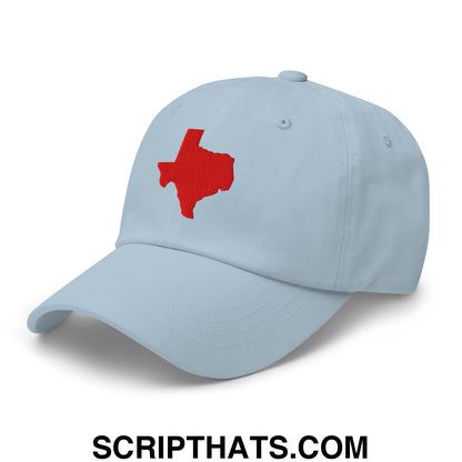 Texas State Silhouette Red Embroidered Unstructured Dad Hat Light Blue