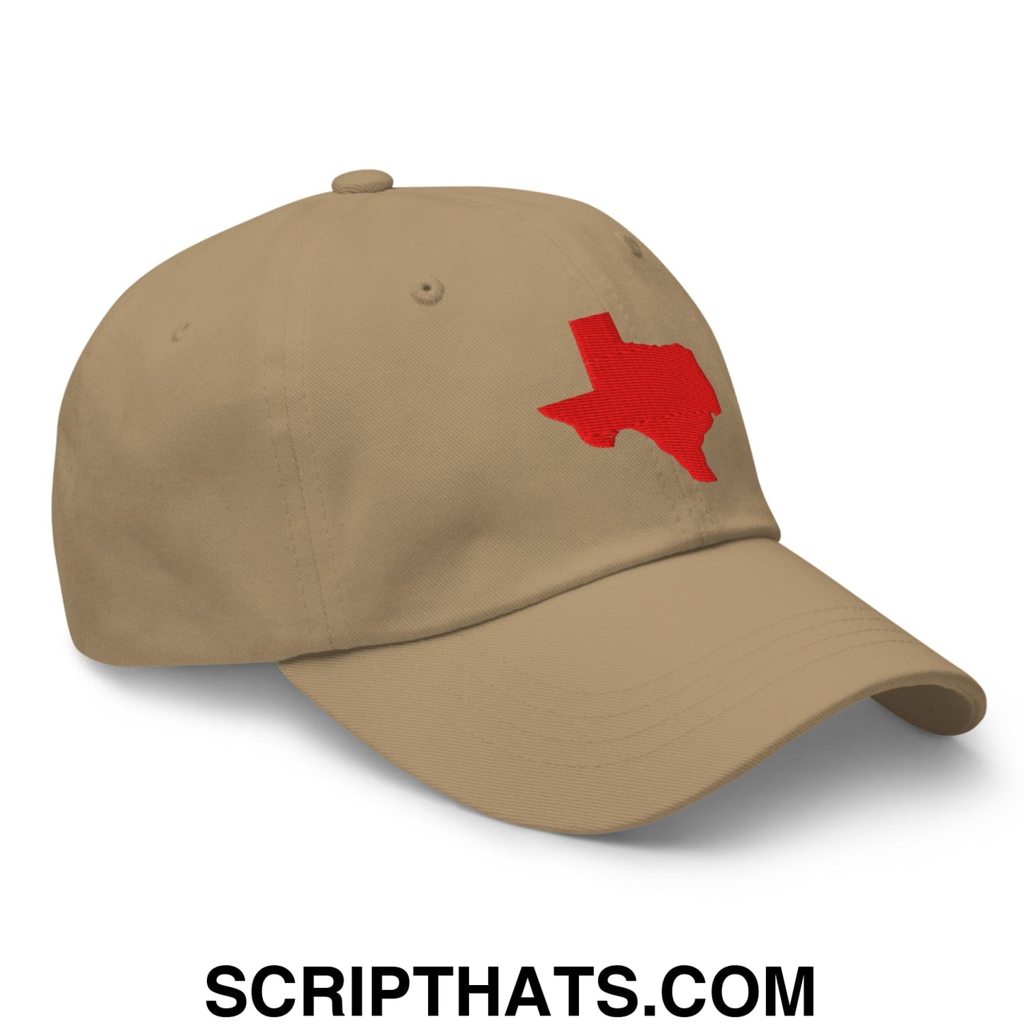 Texas State Silhouette Red Embroidered Unstructured Dad Hat Khaki