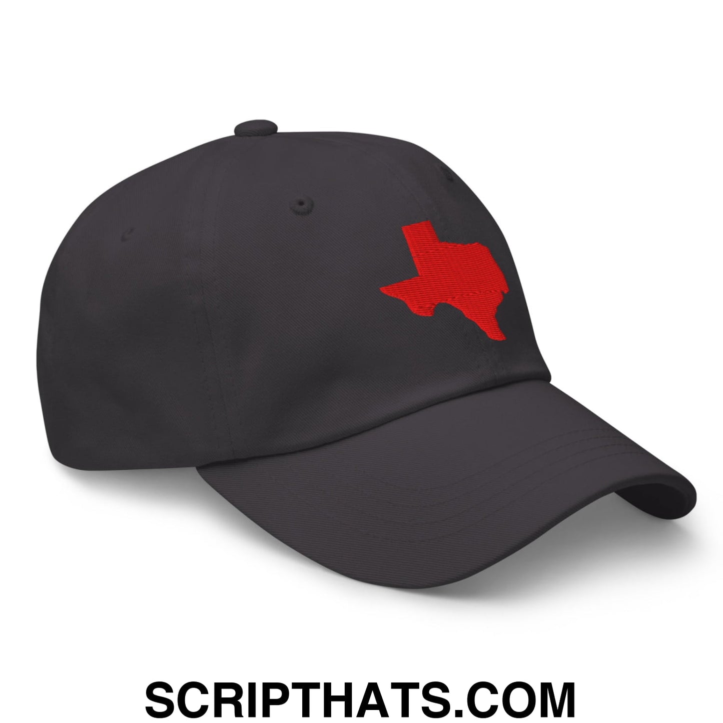 Texas State Silhouette Red Embroidered Unstructured Dad Hat Dark Grey