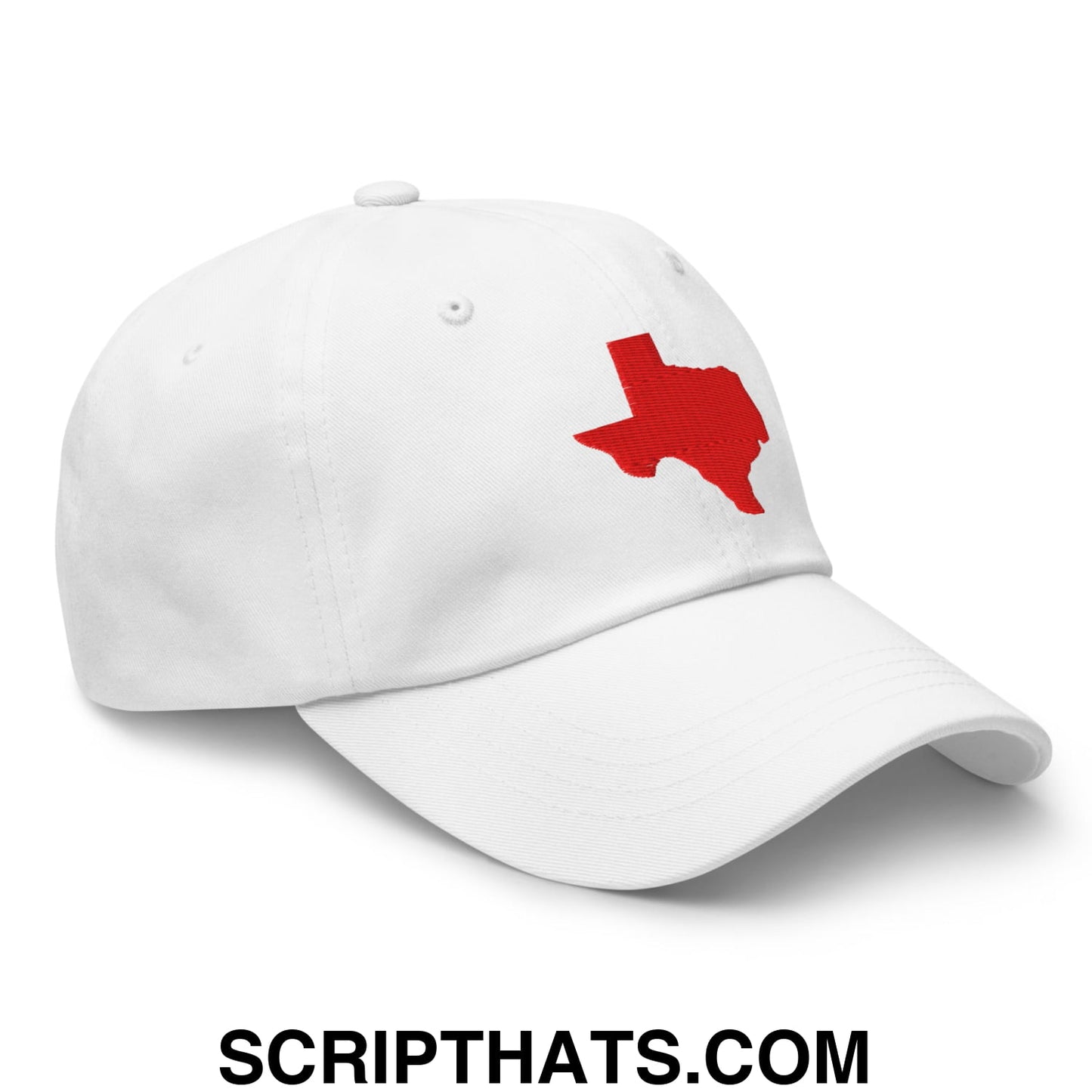 Texas State Silhouette Red Embroidered Unstructured Dad Hat White