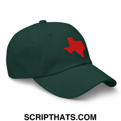 Texas State Silhouette Red Embroidered Unstructured Dad Hat Spruce