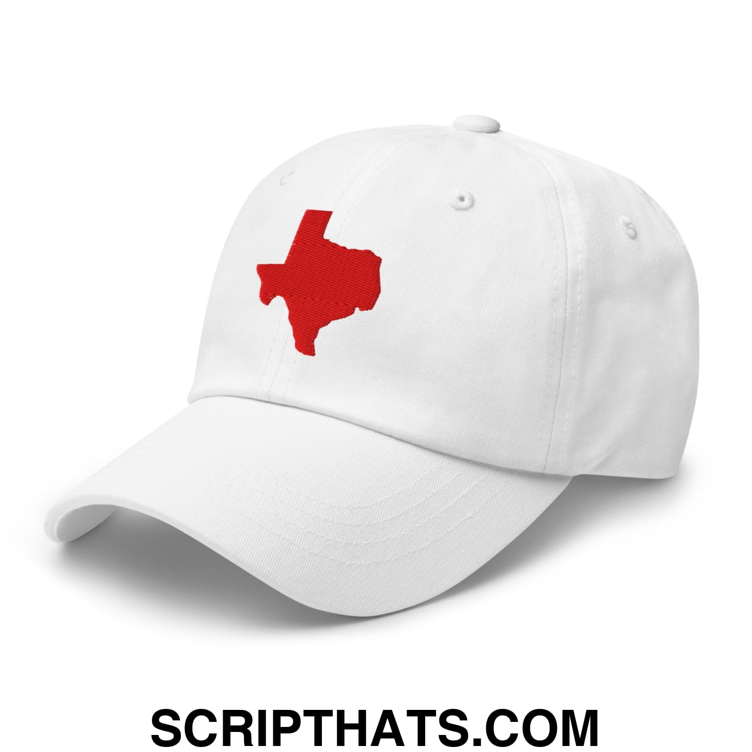Texas State Silhouette Red Embroidered Unstructured Dad Hat White