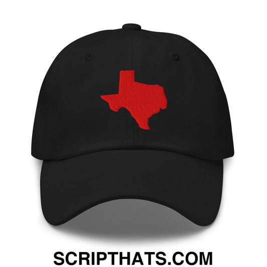 Texas State Silhouette Red Embroidered Unstructured Dad Hat Black