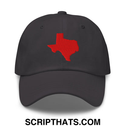 Texas State Silhouette Red Embroidered Unstructured Dad Hat Dark Grey