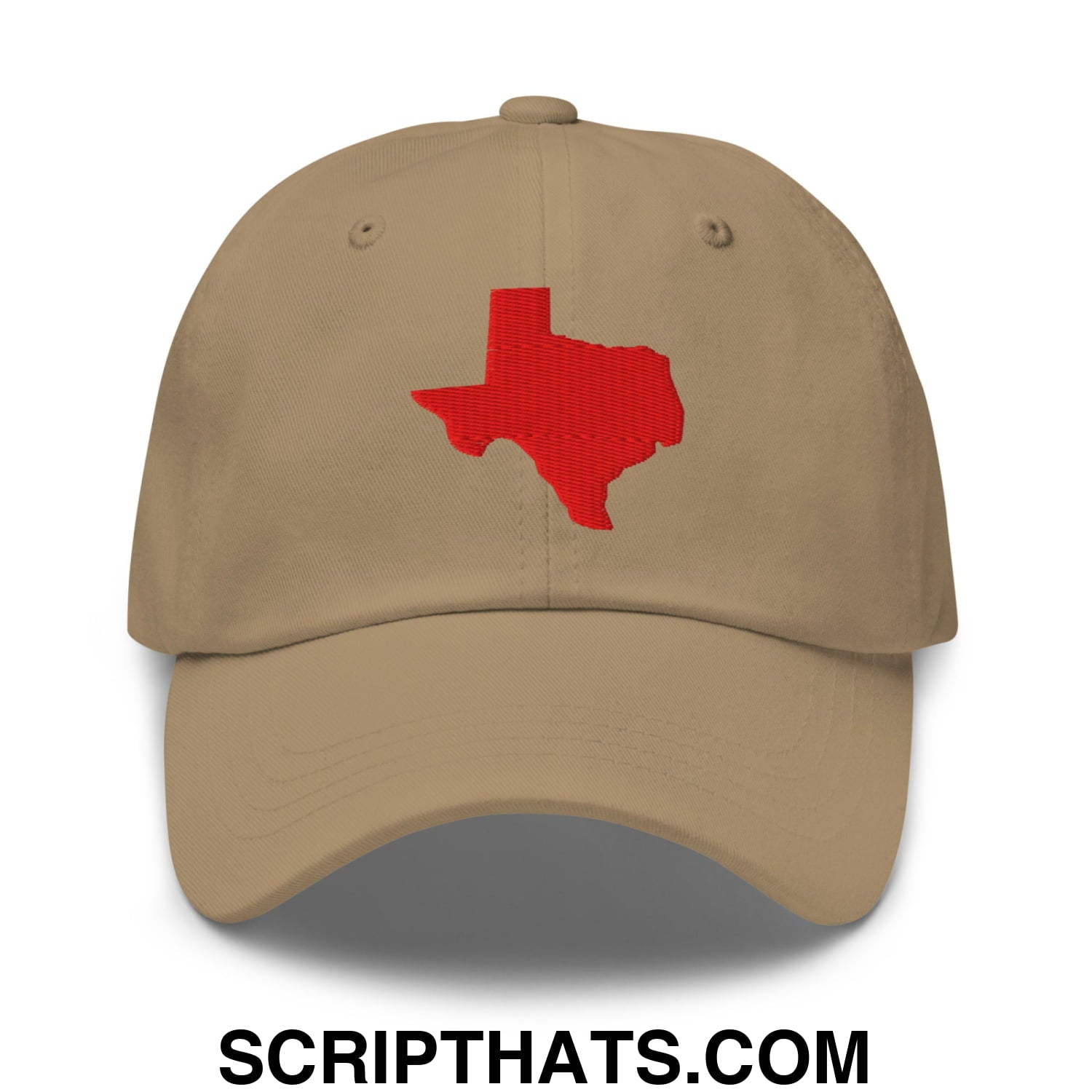 Texas State Silhouette Red Embroidered Unstructured Dad Hat Khaki