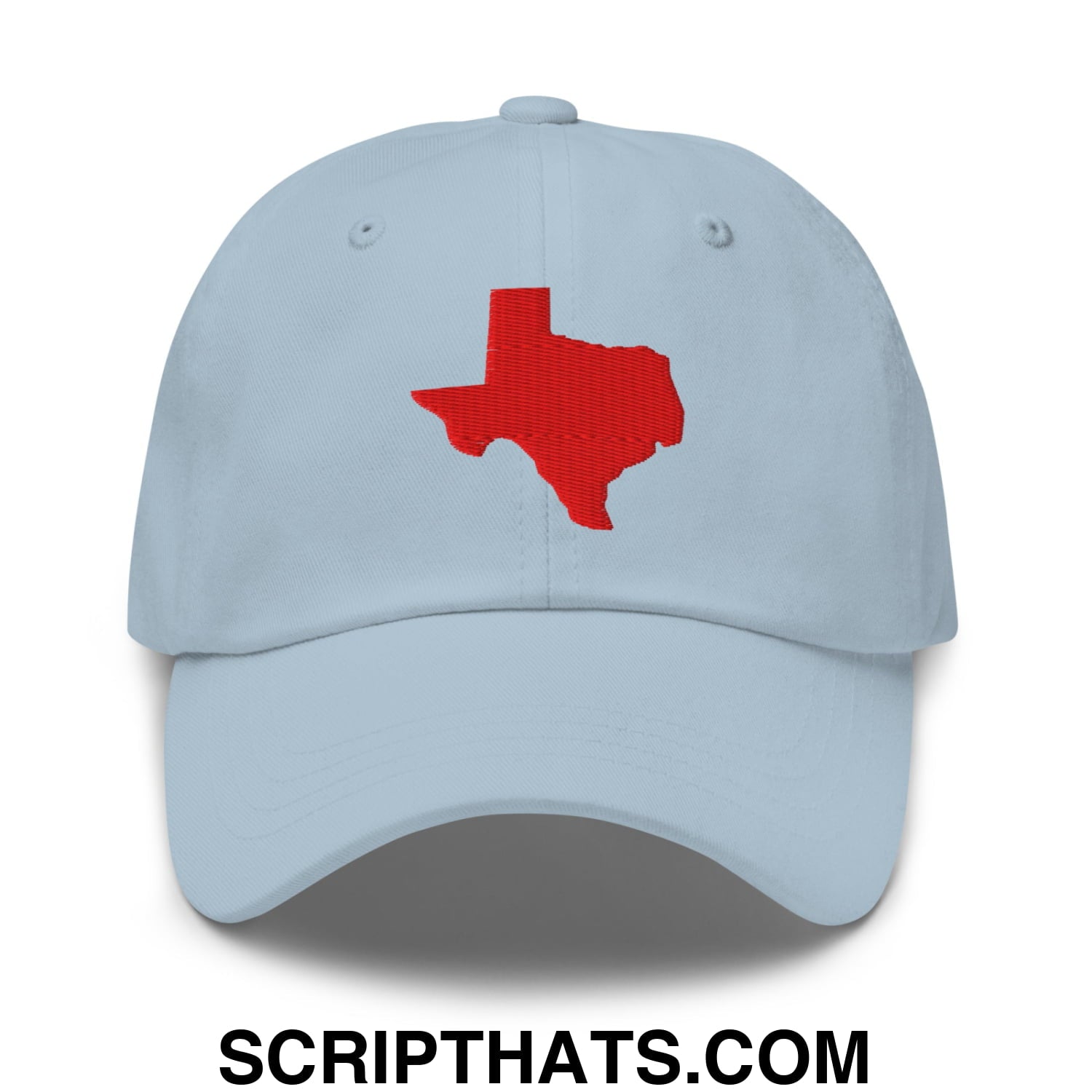 Texas State Silhouette Red Embroidered Unstructured Dad Hat Light Blue
