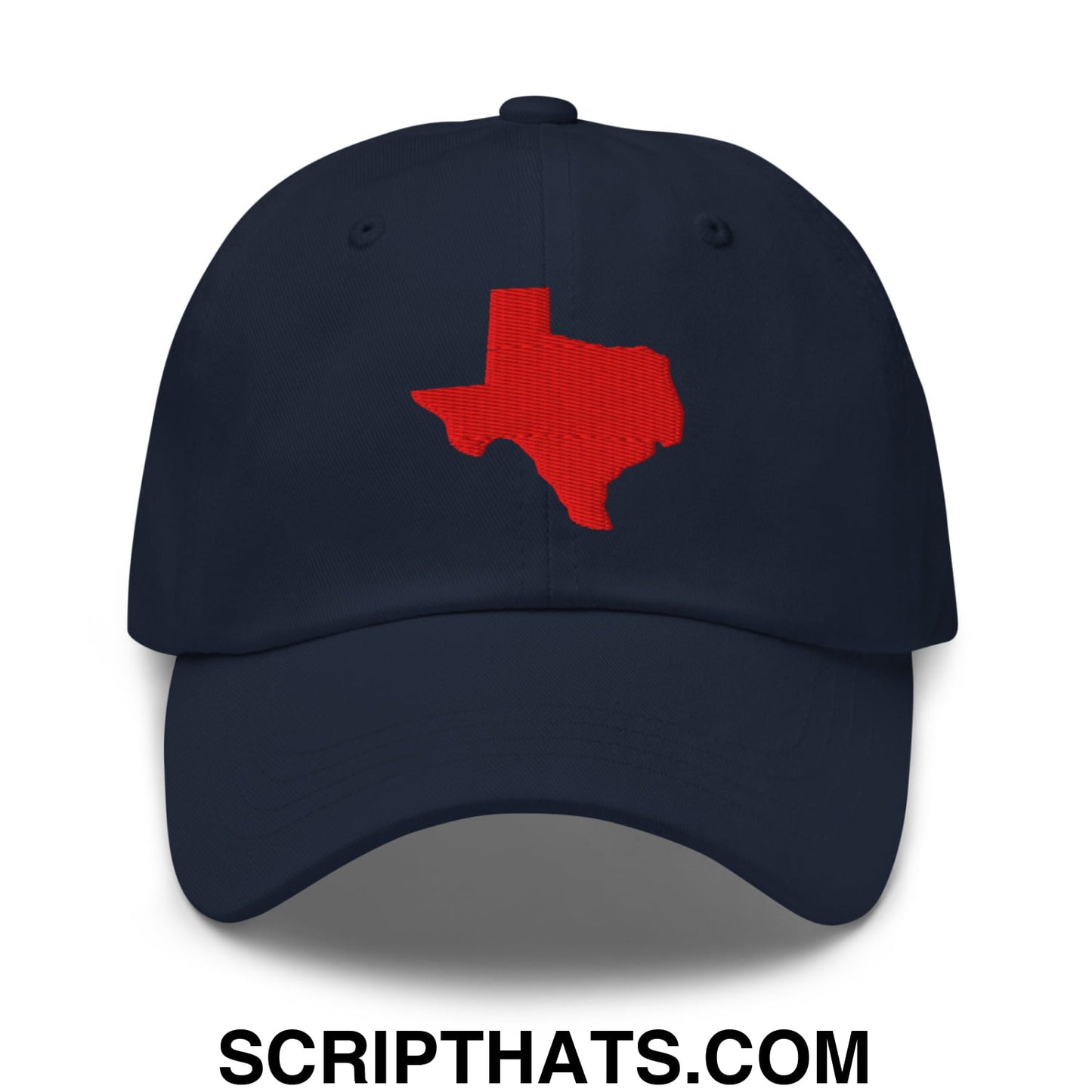 Texas State Silhouette Red Embroidered Unstructured Dad Hat Navy