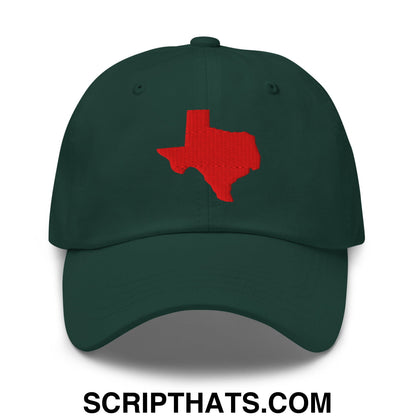 Texas State Silhouette Red Embroidered Unstructured Dad Hat Spruce