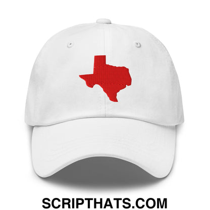 Texas State Silhouette Red Embroidered Unstructured Dad Hat White