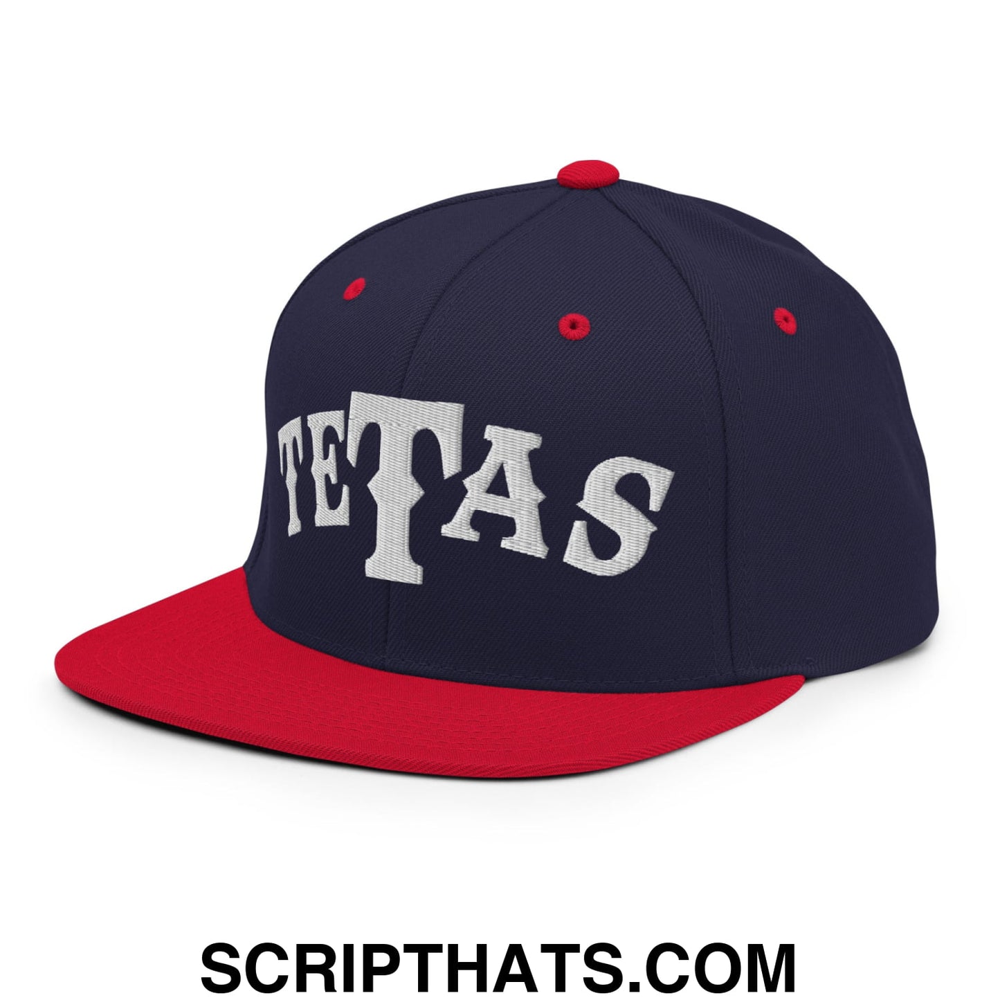 Texas Tetas Embroidered Flat Brim Bill Snapback Hat Navy Red