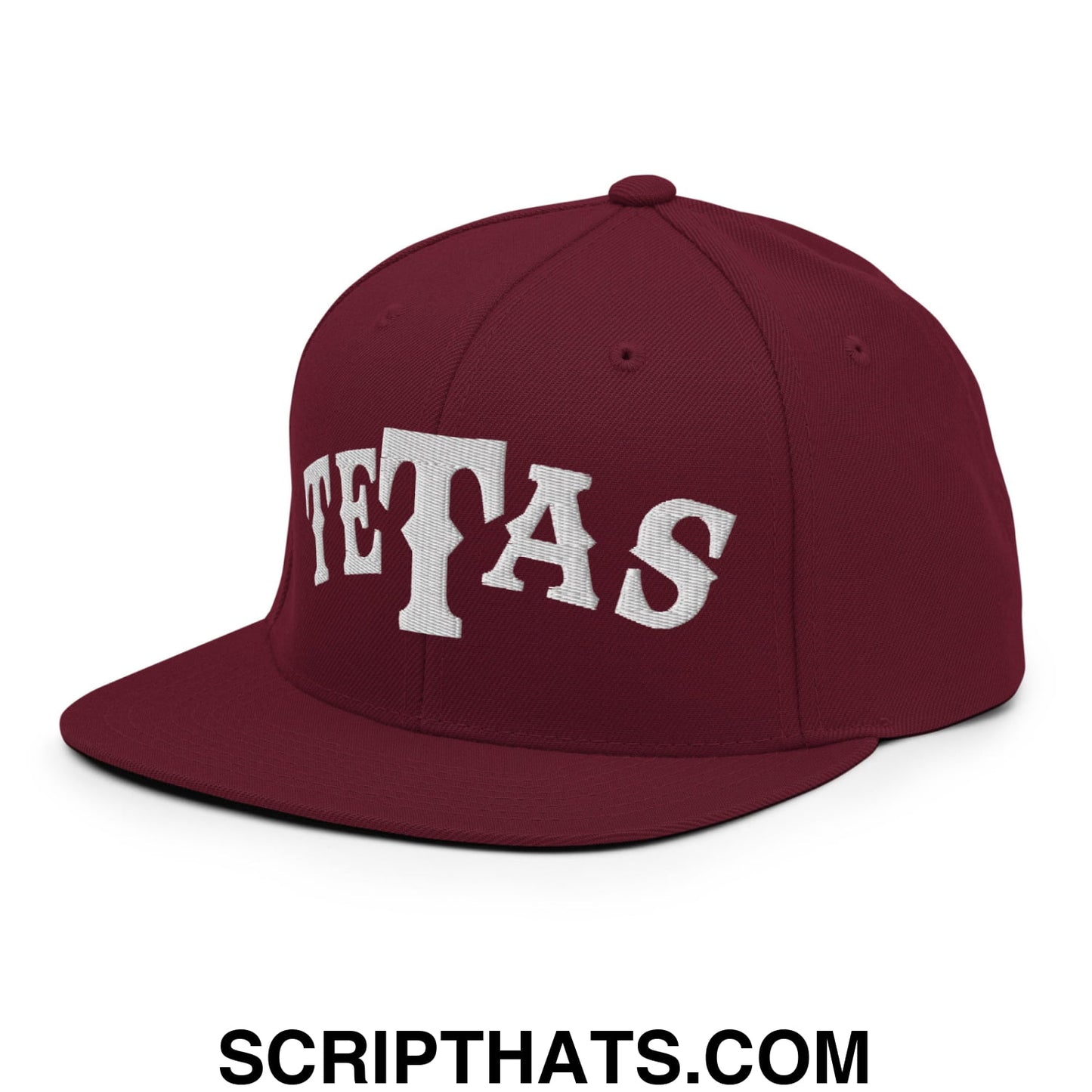 Texas Tetas Embroidered Flat Brim Bill Snapback Hat Maroon
