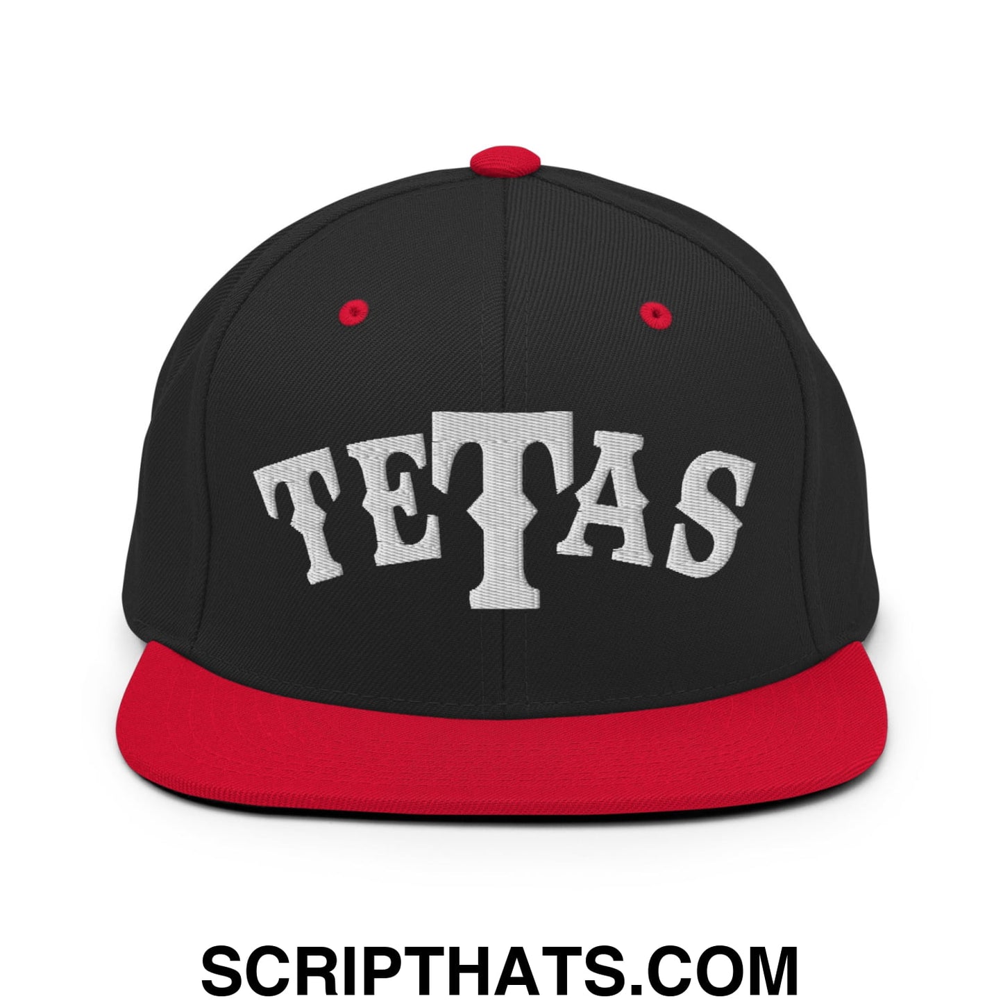 Texas Tetas Embroidered Flat Brim Bill Snapback Hat Black Red