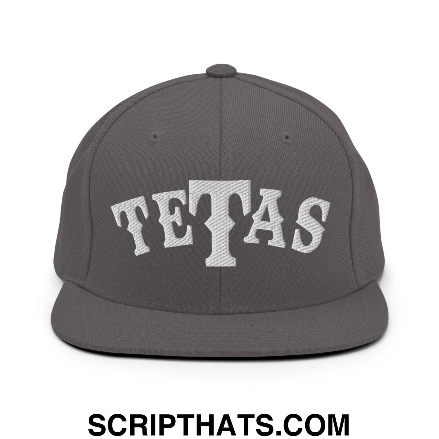 Texas Tetas Embroidered Flat Brim Bill Snapback Hat Dark Grey