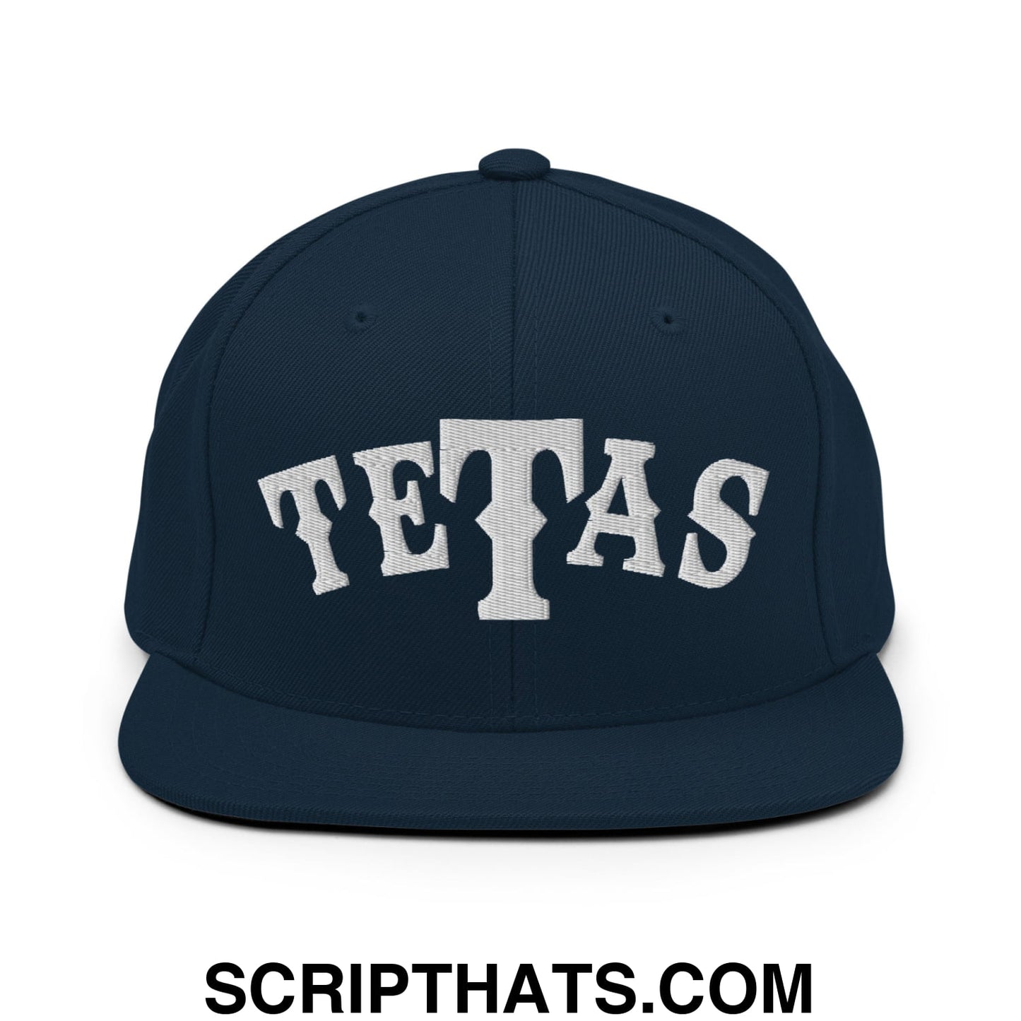 Texas Tetas Embroidered Flat Brim Bill Snapback Hat Dark Navy