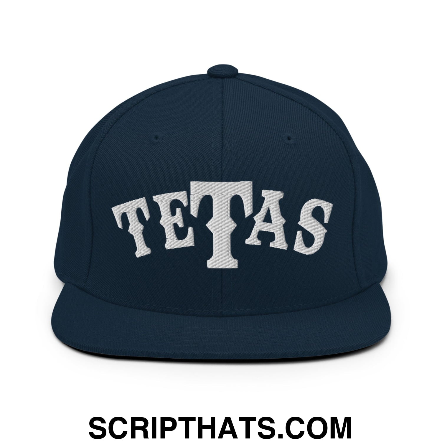 Texas Tetas Embroidered Flat Brim Bill Snapback Hat Dark Navy
