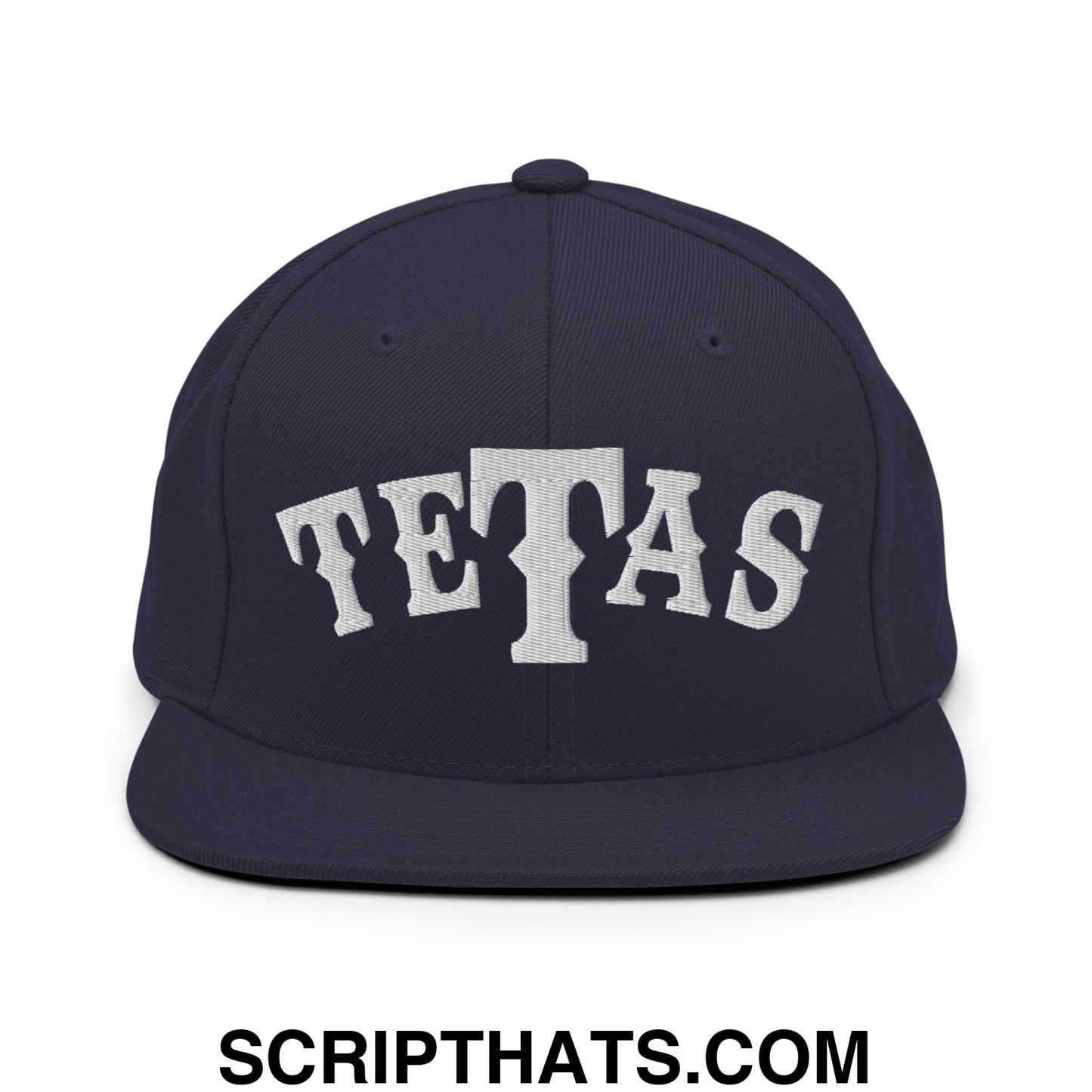 Texas Tetas Embroidered Flat Brim Bill Snapback Hat Navy