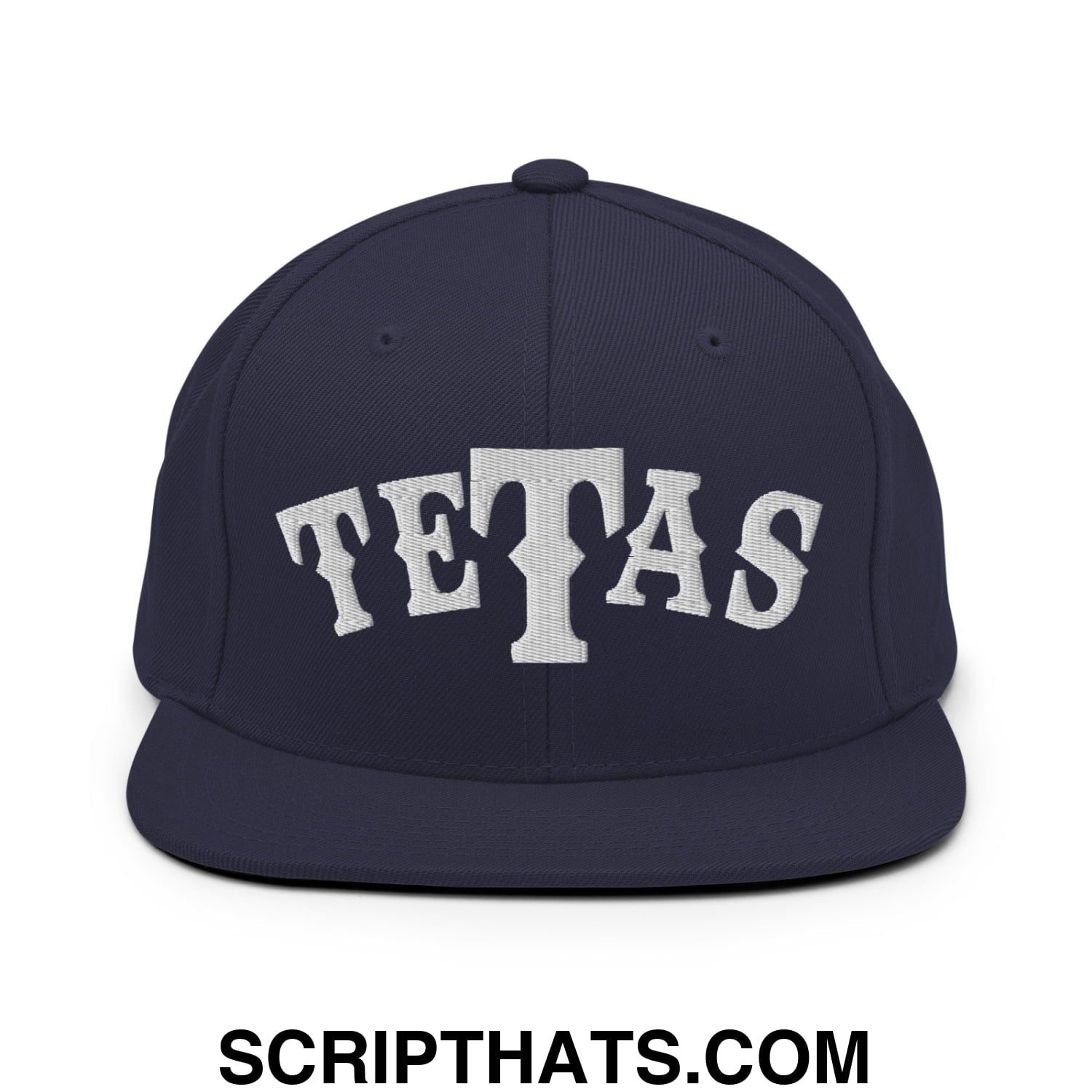 Texas Tetas Embroidered Flat Brim Bill Snapback Hat Navy