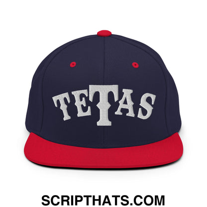 Texas Tetas Embroidered Flat Brim Bill Snapback Hat Navy Red