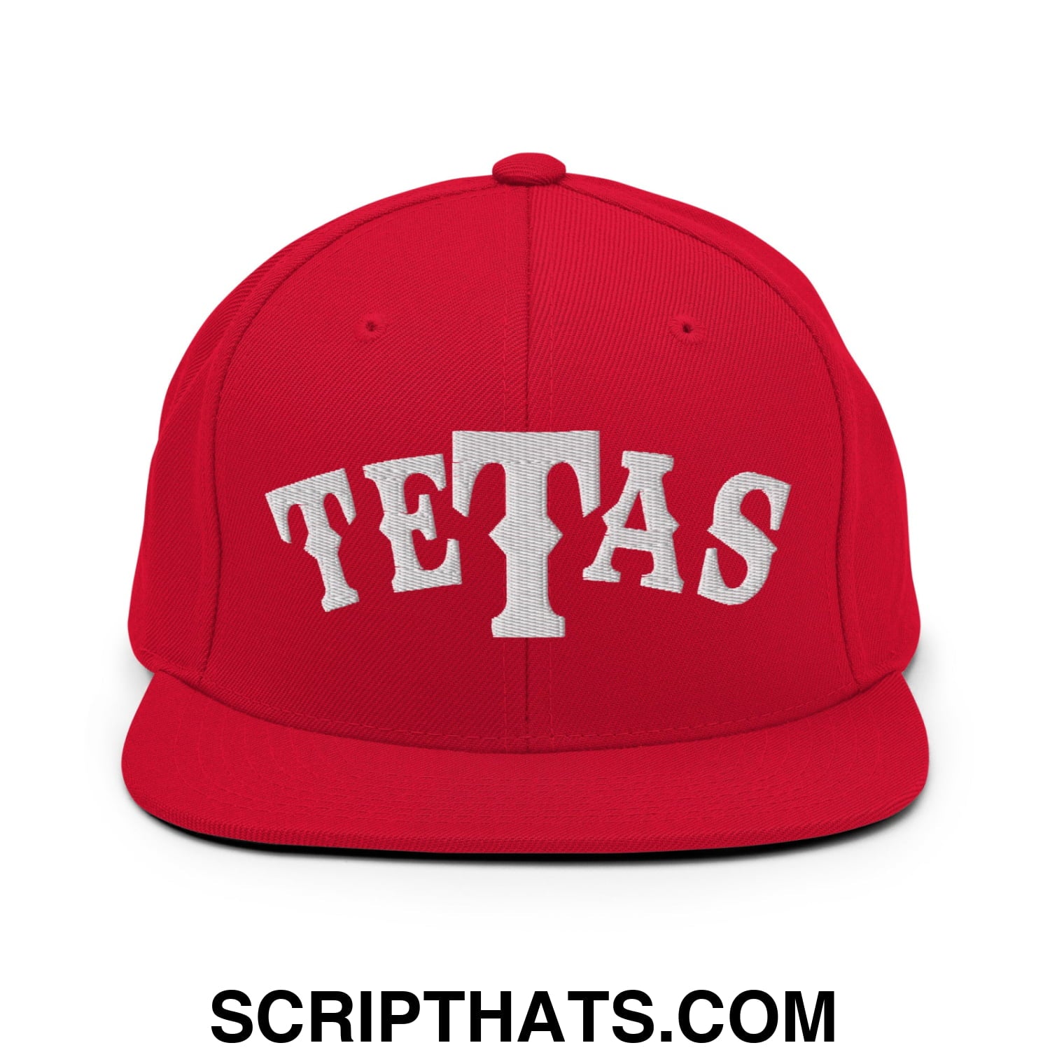 Texas Tetas Embroidered Flat Brim Bill Snapback Hat Red