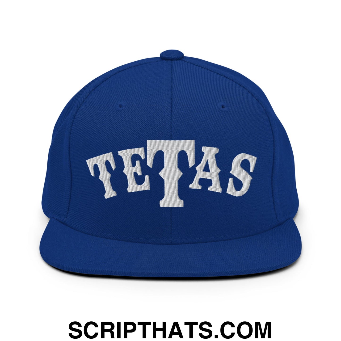 Texas Tetas Embroidered Flat Brim Bill Snapback Hat Royal Blue