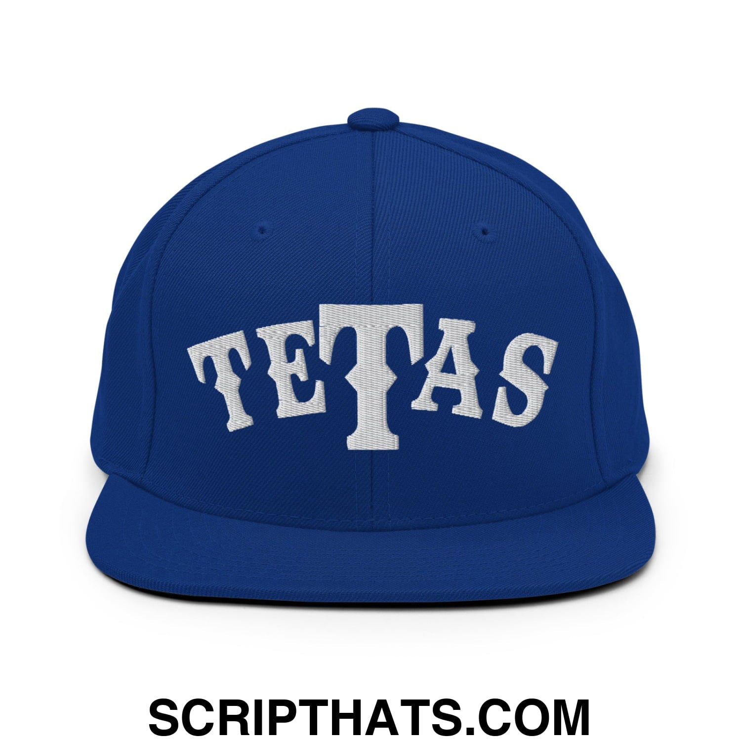 Texas Tetas Embroidered Flat Brim Bill Snapback Hat Royal Blue