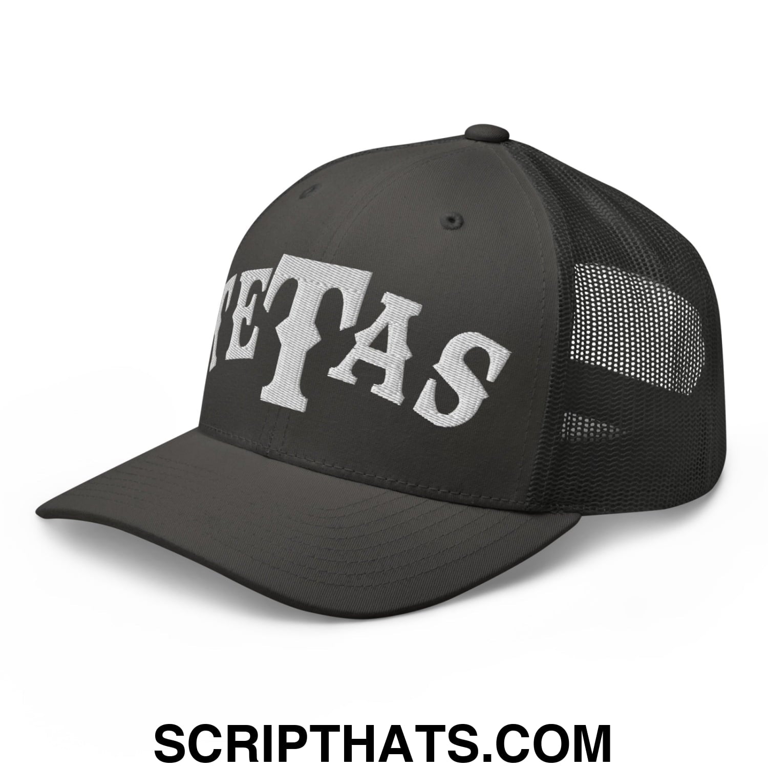 Texas Tetas Embroidered Mesh Trucker Hat Charcoal