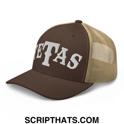Texas Tetas Embroidered Mesh Trucker Hat Brown Khaki