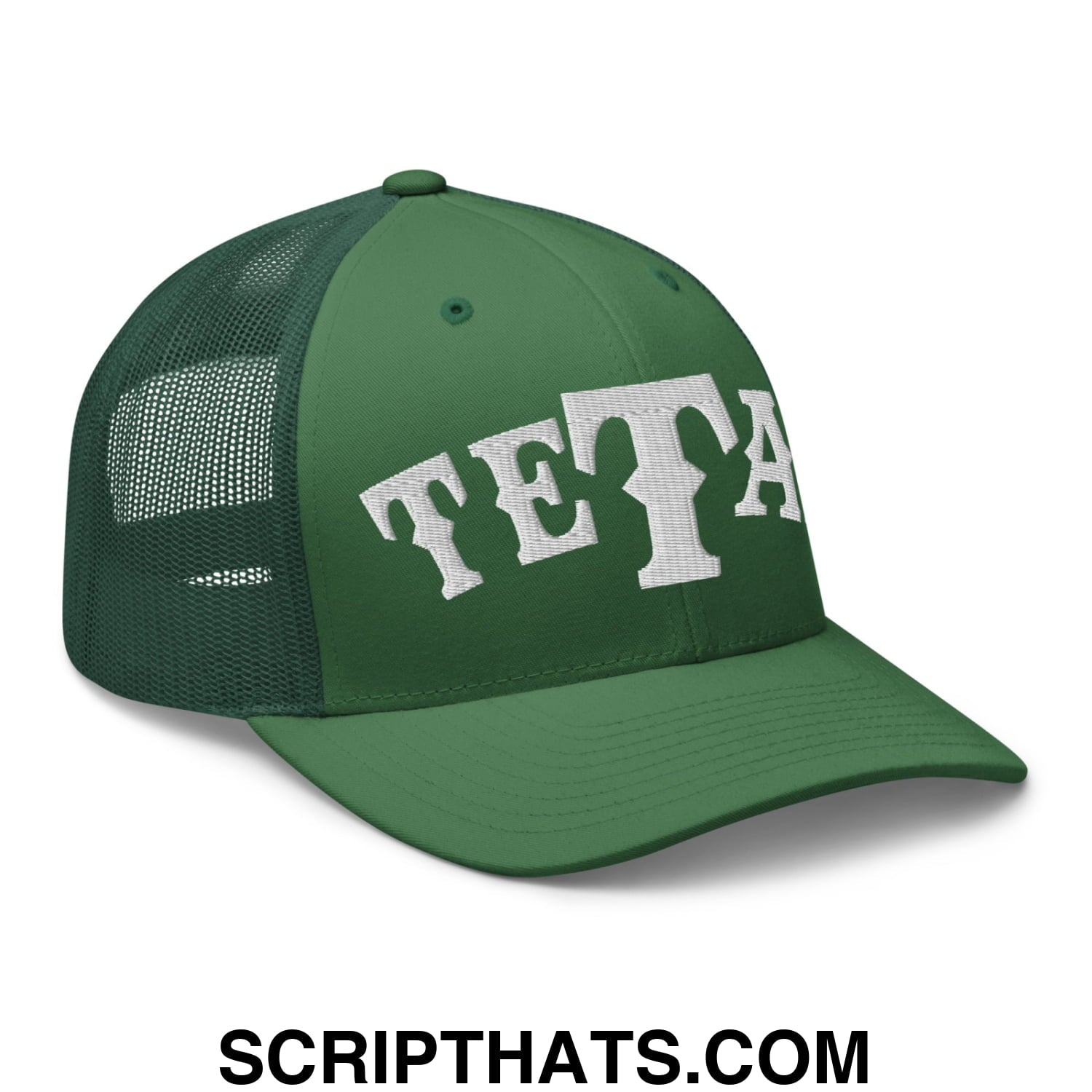 Texas Tetas Embroidered Mesh Trucker Hat Evergreen