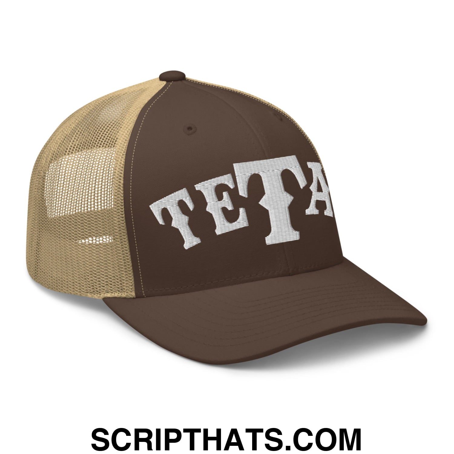 Texas Tetas Embroidered Mesh Trucker Hat Brown Khaki
