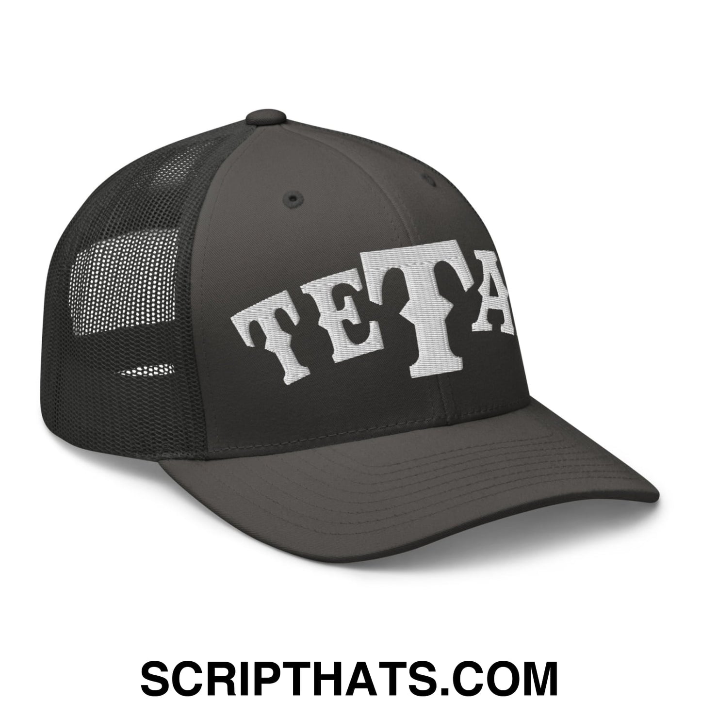 Texas Tetas Embroidered Mesh Trucker Hat Charcoal