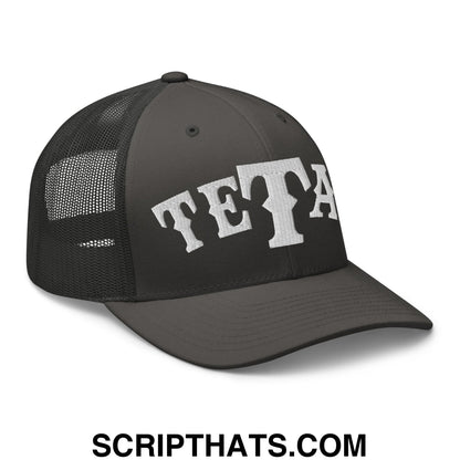 Texas Tetas Embroidered Mesh Trucker Hat Charcoal