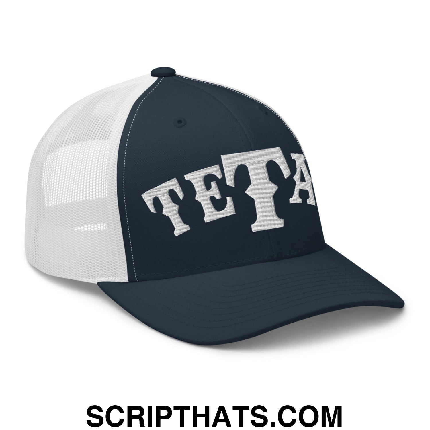 Texas Tetas Embroidered Mesh Trucker Hat Navy White